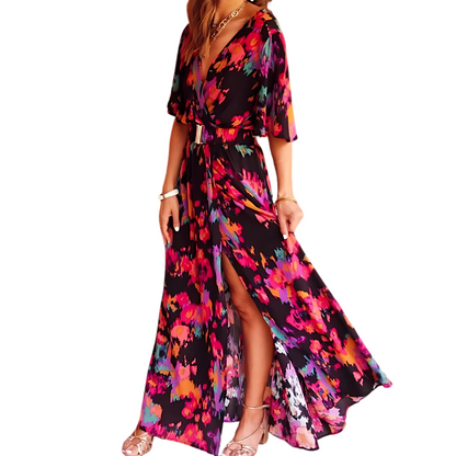 Sofía – Zomerse Maxi Jurk met Bloemenprint & Split | Luchtig & Elegant