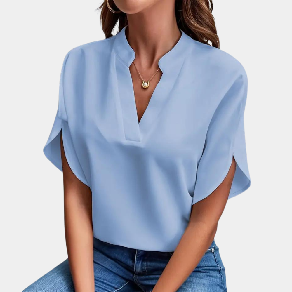 Clara | Stijlvolle V-hals Blouse met Korte Mouwen