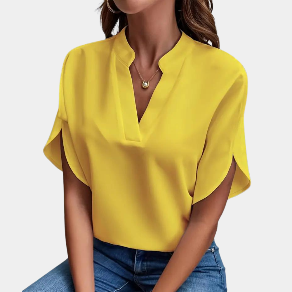 Clara | Stijlvolle V-hals Blouse met Korte Mouwen