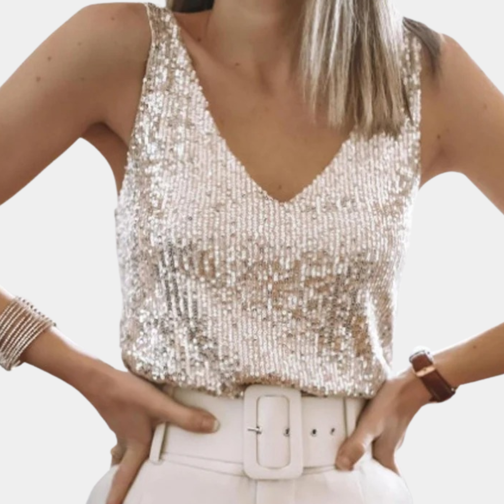 Giulia | Glitter Damestop | Elegante Mouwloze Top met Comfortabele Pasvorm