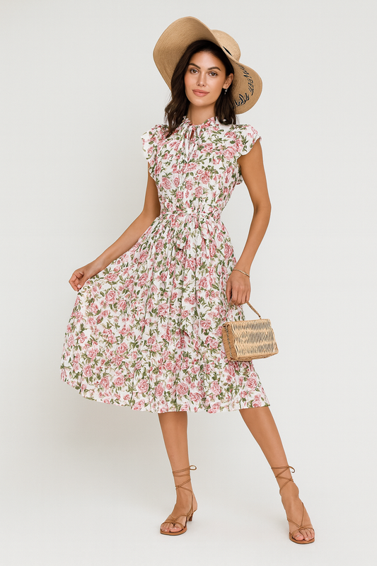 Isabella – Zomerse Bloemenjurk met Tailleband | Tijdloze Elegantie & Comfort