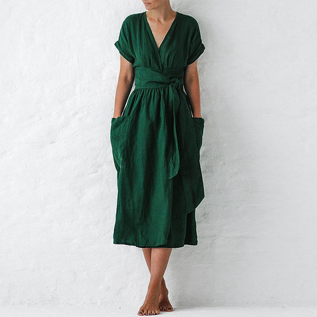 Sophia – Casual V-Hals A-Lijn Zomerjurk | Elegantie & Comfort in Eén