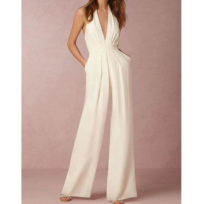 Camille | Elegante Jumpsuit met Wijde Pijpen en Diepe V-hals