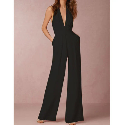 Camille | Elegante Jumpsuit met Wijde Pijpen en Diepe V-hals