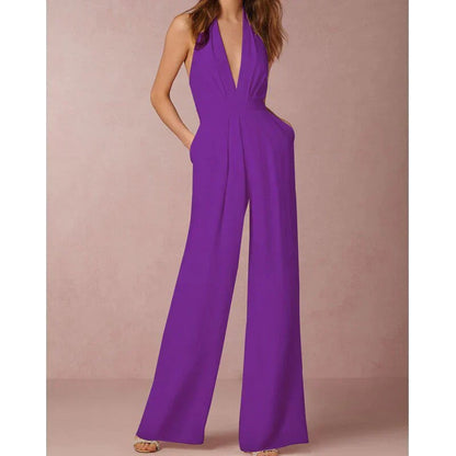 Camille | Elegante Jumpsuit met Wijde Pijpen en Diepe V-hals