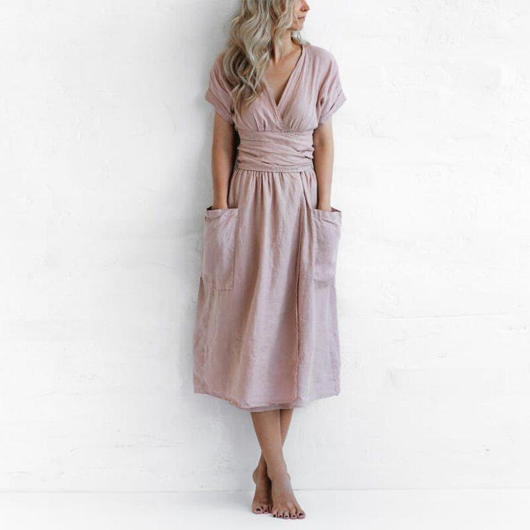 Sophia – Casual V-Hals A-Lijn Zomerjurk | Elegantie & Comfort in Eén