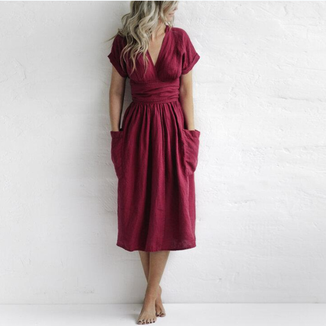 Sophia – Casual V-Hals A-Lijn Zomerjurk | Elegantie & Comfort in Eén