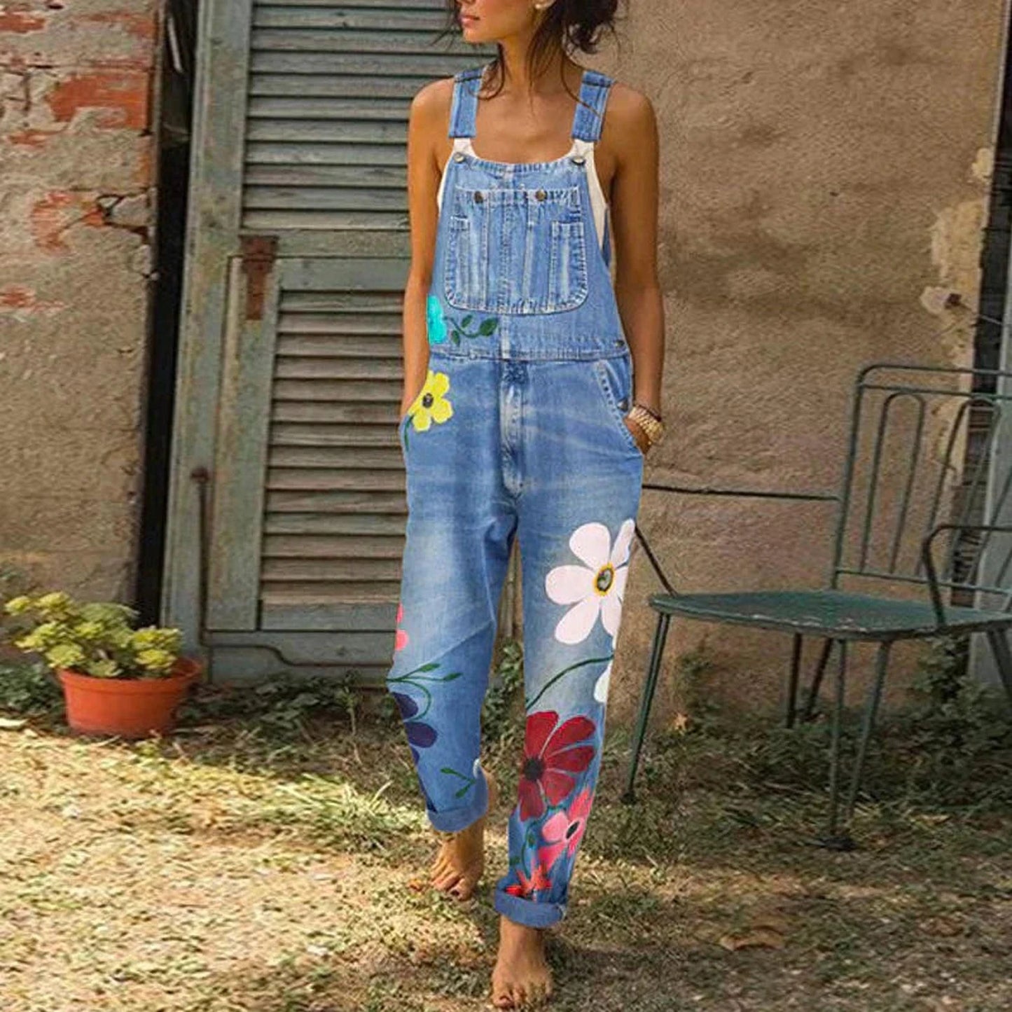 Flora – Denim Jumpsuit met Bloemenprint | Stijlvol & Comfortabel