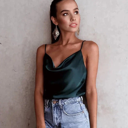 Isabella | Satijnen Spaghetti Top voor Dames | Elegante Drapeer Top met Luxe Afwerking