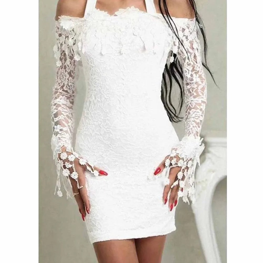 Valeria – Witte Kanten Off-Shoulder Bodycon Midi Jurk voor Dames | Elegant & Tijdloos