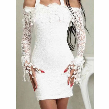 Valeria – Witte Kanten Off-Shoulder Bodycon Midi Jurk voor Dames | Elegant & Tijdloos