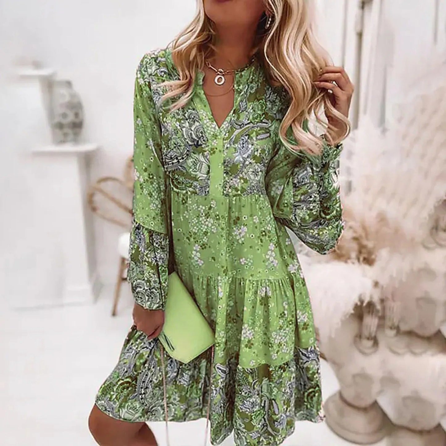 Valentina | Bohemian Jurk met Print en Etnische Charme