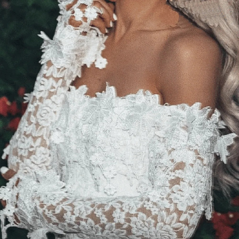 Valeria – Witte Kanten Off-Shoulder Bodycon Midi Jurk voor Dames | Elegant & Tijdloos