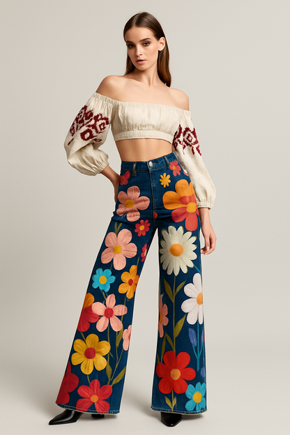 Sofia – Dames Boho Broek met Wijde Pijpen | Licht, Comfortabel & Retro Chic